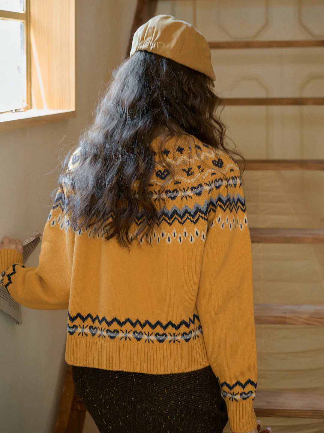Rib Crew Neck  Exclusive Design Jacquard Fair Isle Sweater