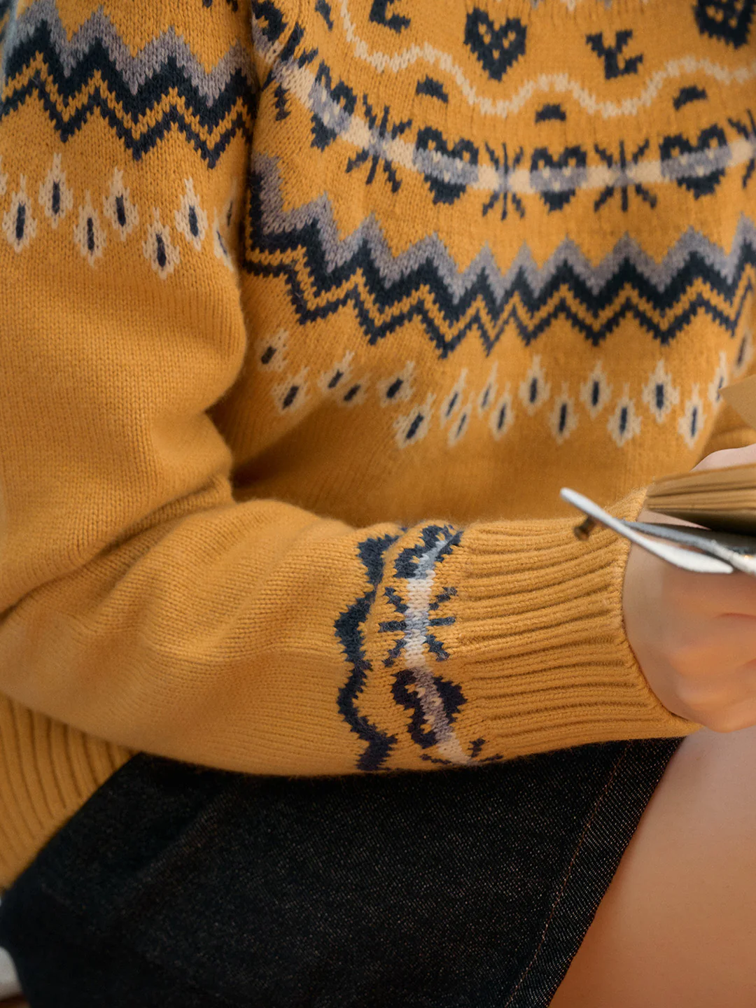 Rib Crew Neck  Exclusive Design Jacquard Fair Isle Sweater