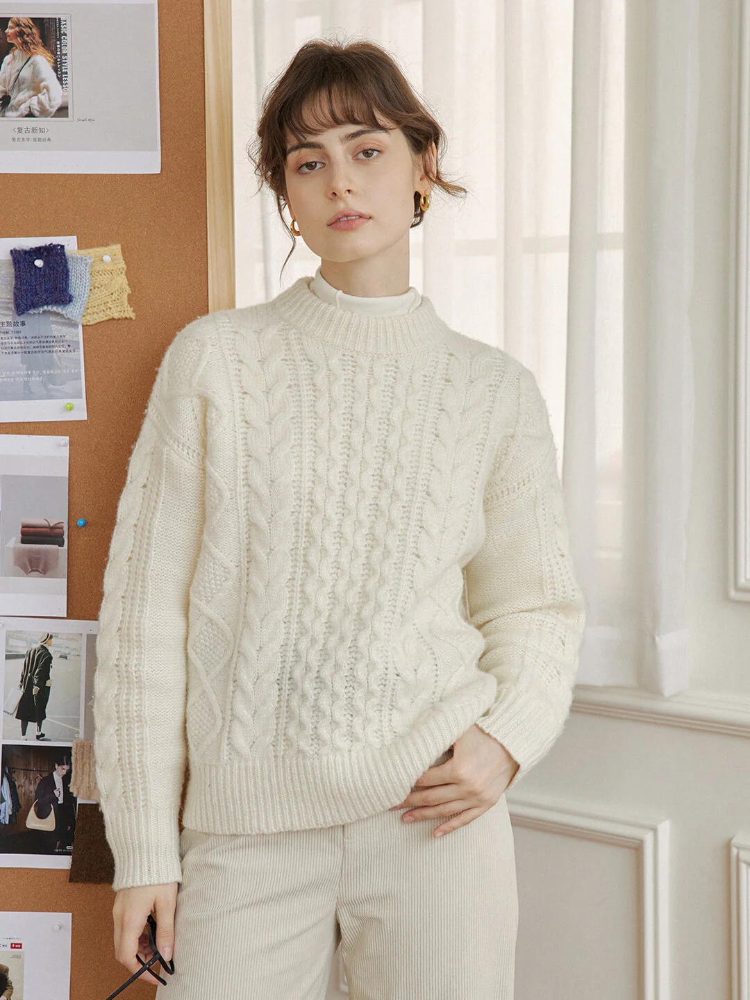 Cable White Irish Knit Wool Sweater