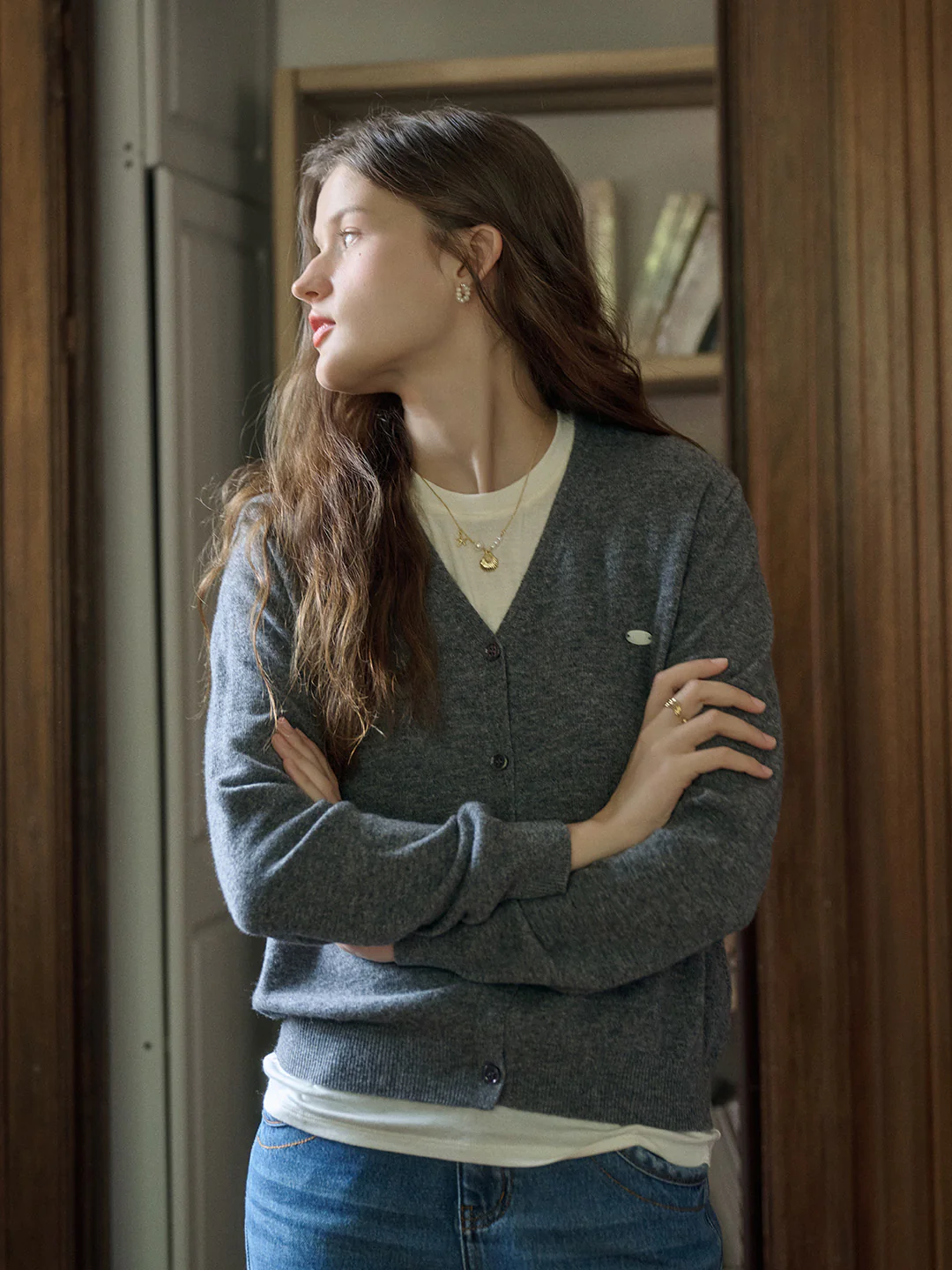 V-neck Simple 100% Wool Cardigan