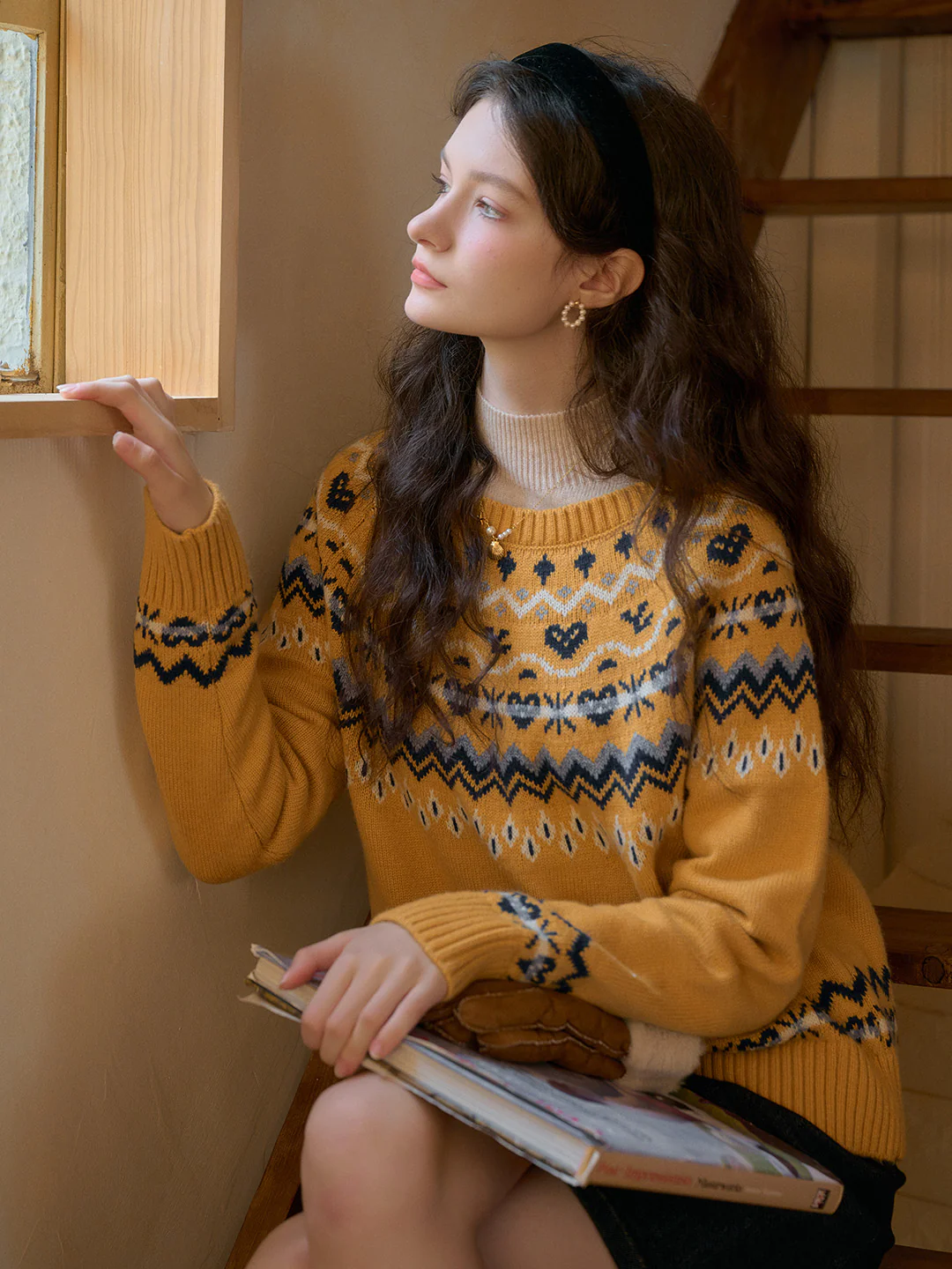 Rib Crew Neck  Exclusive Design Jacquard Fair Isle Sweater