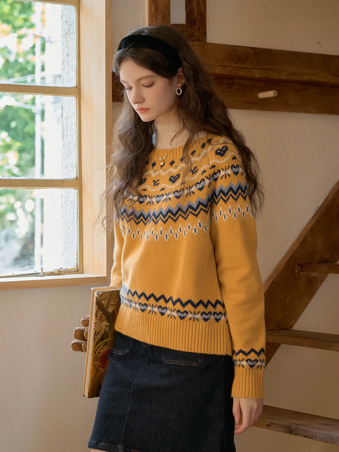 Rib Crew Neck  Exclusive Design Jacquard Fair Isle Sweater