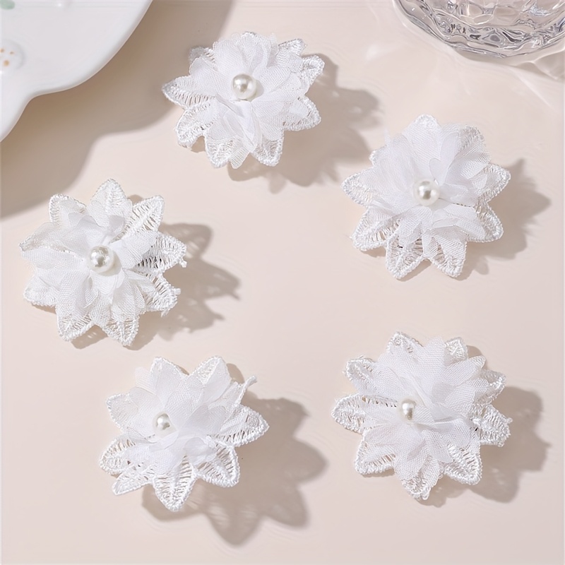 5pcs\u002Fset Elegant White Lace Flower Hair Clips with Accents, Floral Design for Women, Perfect for Weddings and Formal Events, High-Quality Polyester Fabric, Year-Round Wear, Bridal Hair Accessories