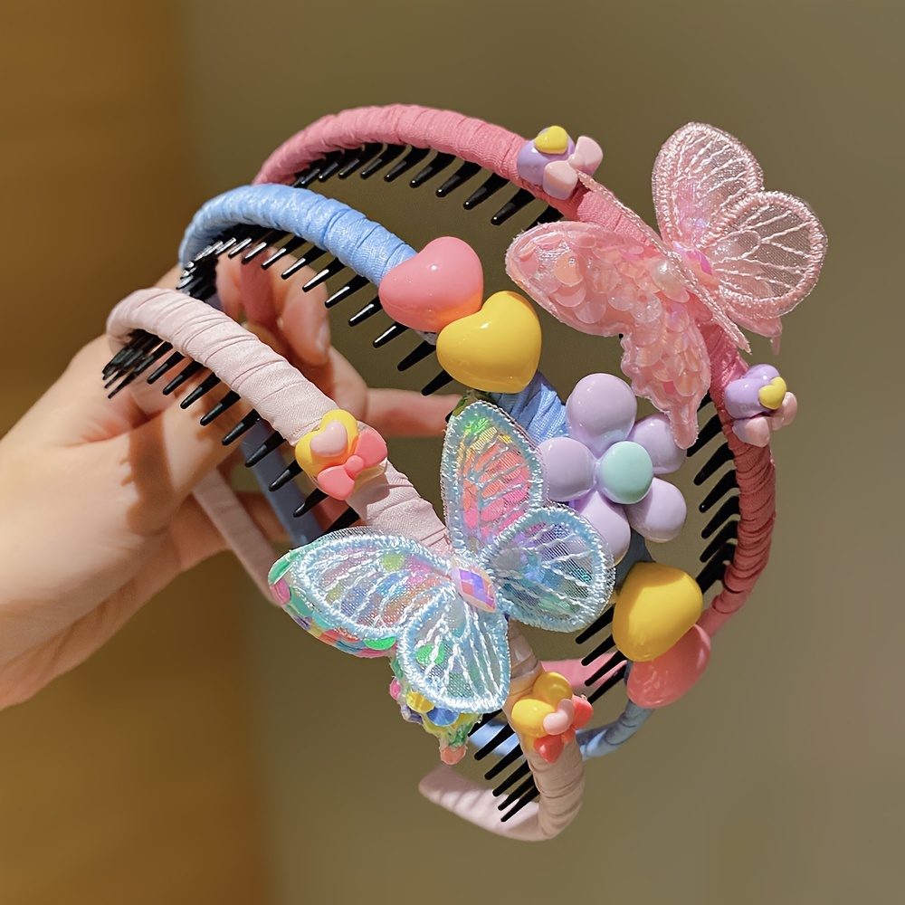 3pcs LEMON LOVEO Colorful Butterfly Hair Bands for Girls - Non-Slip, Comfort Fit Headbands with Resin & Polyester, All-Season Versatility, Mixed Colors - Ideal for Preventing Hair Slipping, Hair Accessories for Girls