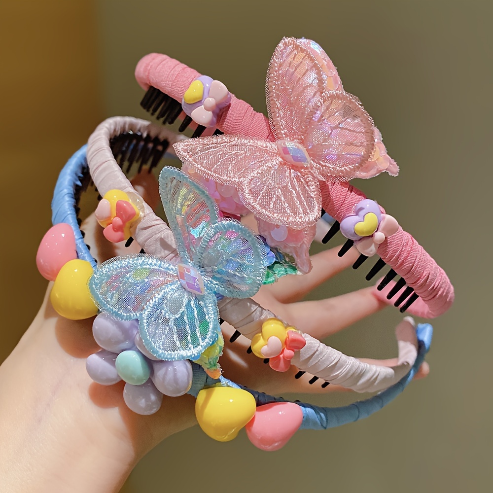 3pcs LEMON LOVEO Colorful Butterfly Hair Bands for Girls - Non-Slip, Comfort Fit Headbands with Resin & Polyester, All-Season Versatility, Mixed Colors - Ideal for Preventing Hair Slipping, Hair Accessories for Girls