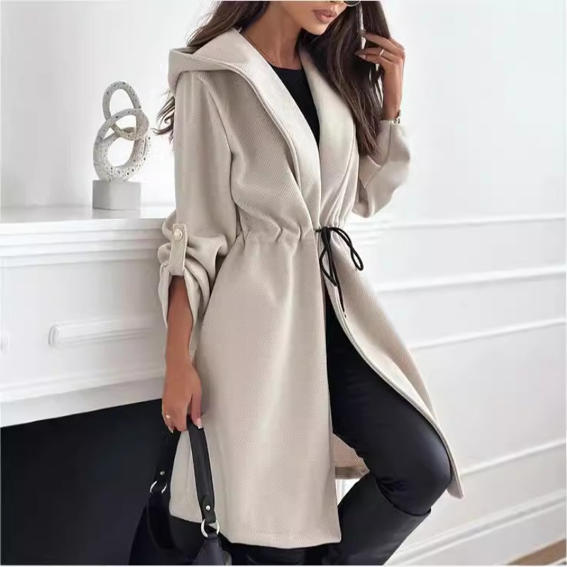 Women's Hooded Lapel Long Coat Casual Long Sleeve Autumn and Winter